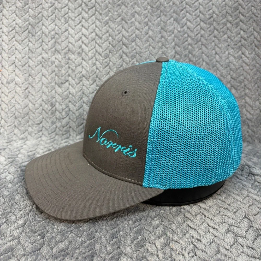 Richardson 110 Flexfit Trucker Hat Gray Turquoise Norris Est 2007 LG/XL Cap